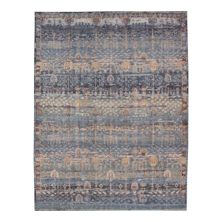 Layered Modern Khotan Rug by Keivan Woven Arts in Blue and Warm Sand 10 X 14 For Sale