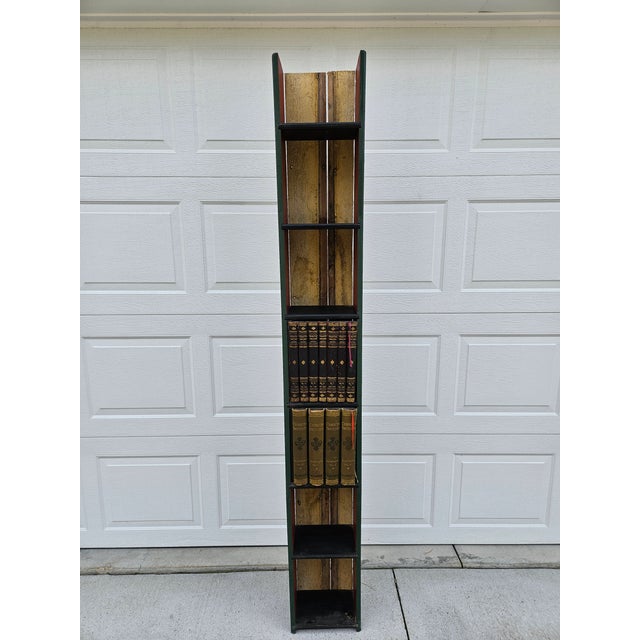 Folk Art Green Folk Art Bookcase or Etagere With Faux Book Front Cabinets For Sale - Image 3 of 16