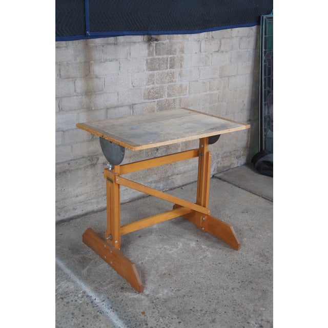 Mid 20th Century H.E. Smith Company Oak Adjustable Trestle Base