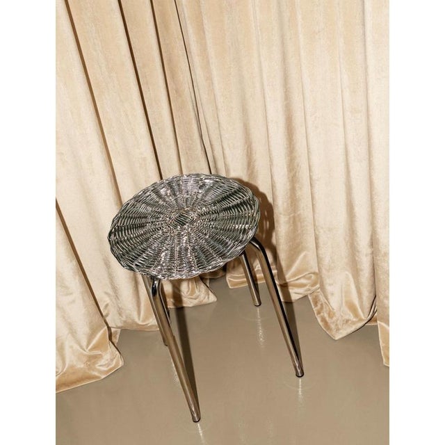 Metal El 01 Stool in Metal-Plated Hand-Woven Wicker by Caspal For Sale - Image 7 of 9