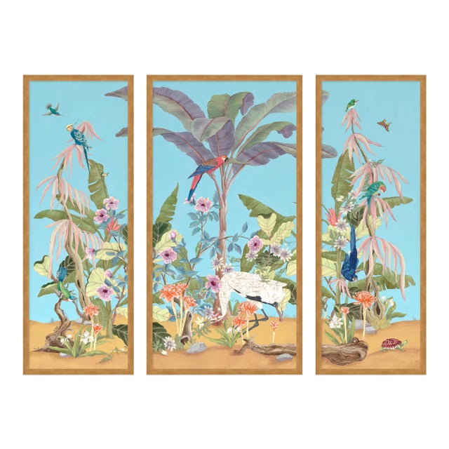 Palm Beach Paradise by Allison Cosmos, Set of 3, in Gold Framed Paper, Medium Art Print For Sale