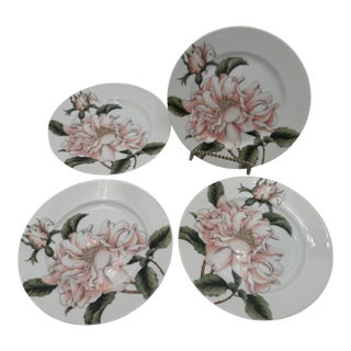 1980s Salad Plates in Summer Rose by Fitz and Floyd Set of 4, 7.5" Peach Green For Sale