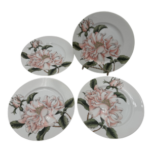 1980s Salad Plates in Summer Rose by Fitz and Floyd Set of 4, 7.5" Peach Green