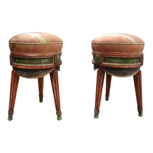 1920s Pair of Italian Painted Draped Poufs
