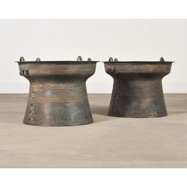 Tribal Pair of Southeast Asian Bronze Rain Drums or Drinks Tables For Sale - Image 3 of 18