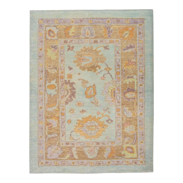 Modern Turkish Oushak Rug 4'2" x 5'8" For Sale