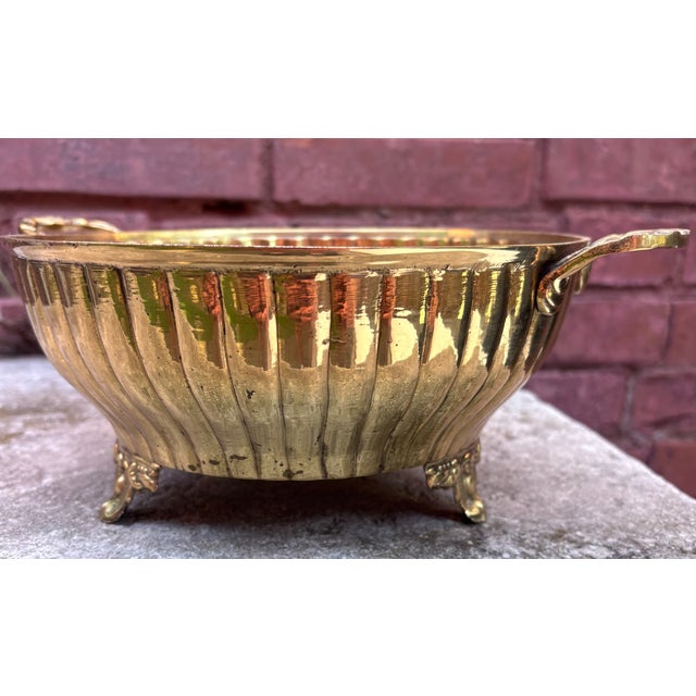 Traditional Vintage Solid Brass Centerpiece or Planter Bowl With Handles and Feet For Sale - Image 3 of 8