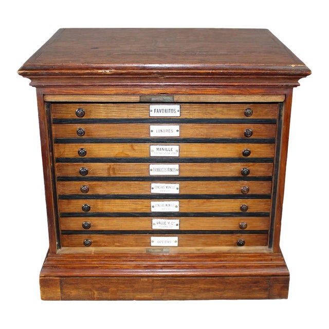 Late 19th Century French Napoleon III Cigar Humidor 7 Drawer Chest With Porcelain Tags For Sale