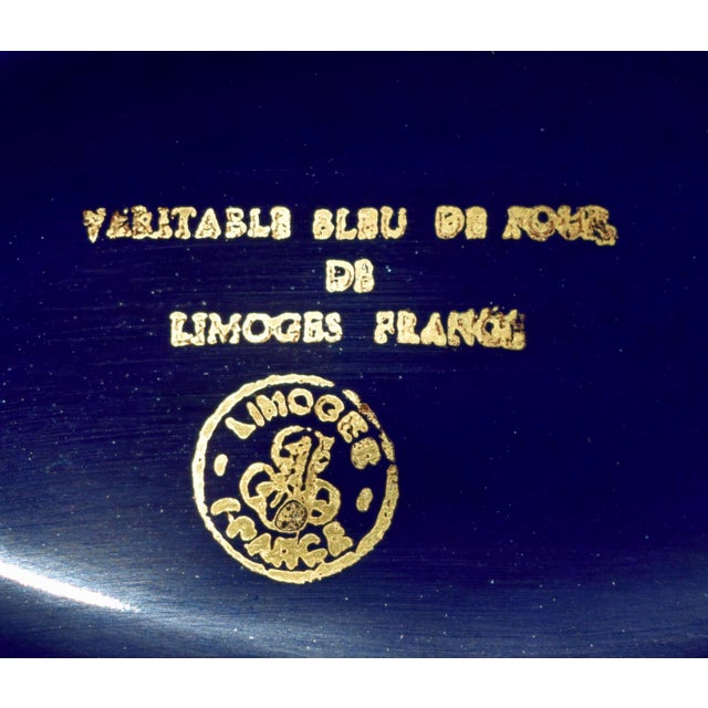 Limoges Oval Trinket Box France Cobalt Blue Porcelain Gold Floral 22k Vintage For Sale - Image 15 of 15
