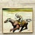 This captivating vintage oil painting features a dynamic scene of a jockey racing a horse, capturing the energy and...