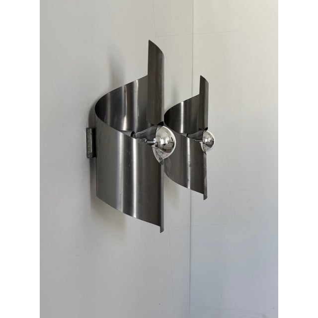 Silver Vintage Brushed Metal Wall Lights, France, 1970, Set of 2 For Sale - Image 8 of 8
