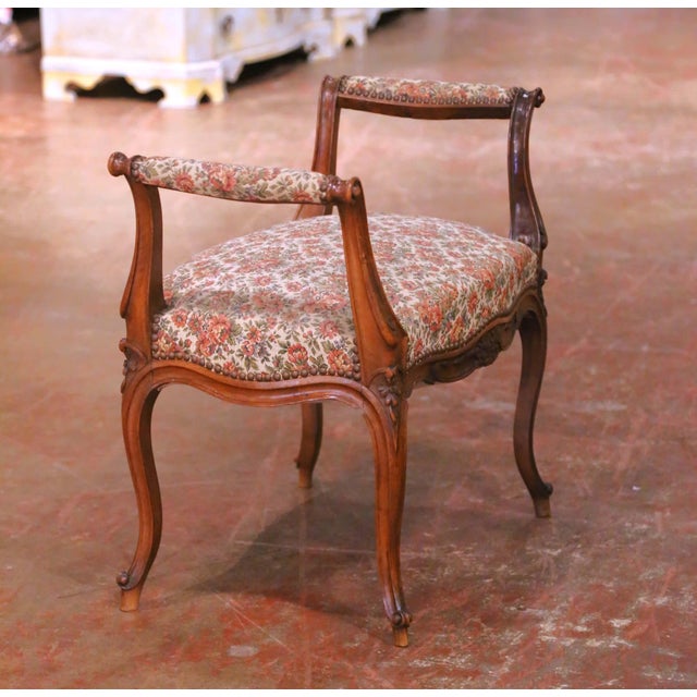 Mid-Century French Louis XV Style Carved Walnut and Upholstered Piano Bench For Sale In Dallas - Image 6 of 12