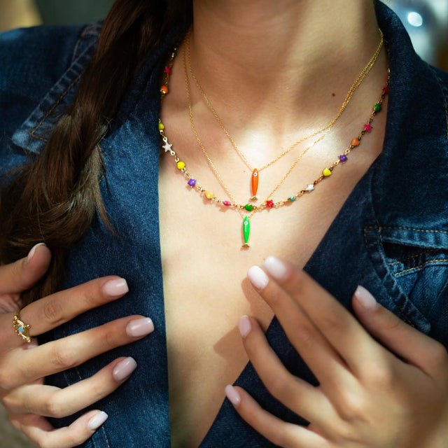 Spirit Fish Orange Enamel Gold Necklace For Sale - Image 4 of 8