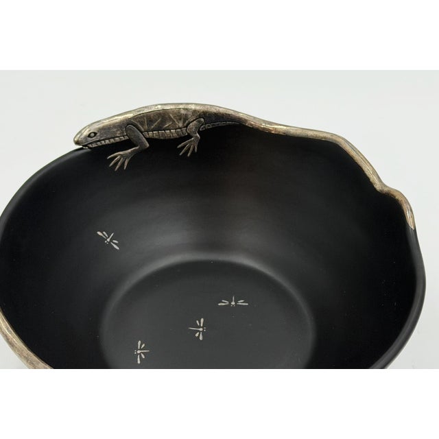 Black 1980s Emilia Castillo Pure Silver Lizard & Black Porcelain Bowl, Mexican Silver Art For Sale - Image 8 of 18