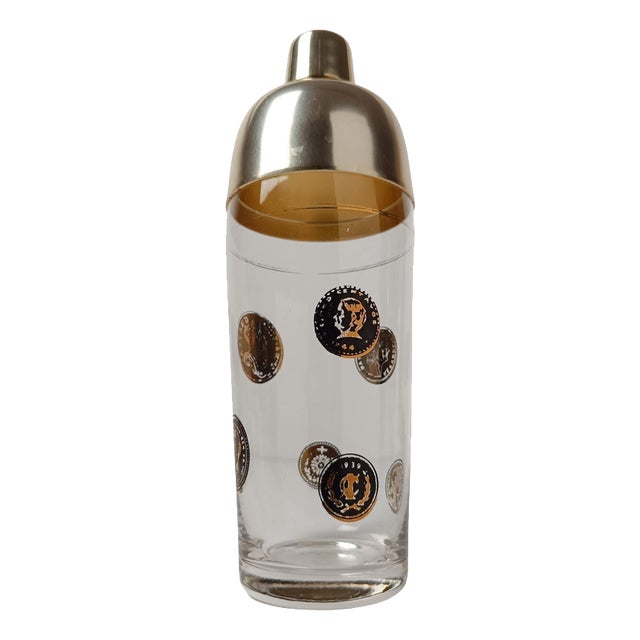 Mid-Century Italian Glass Cocktail Shaker with Coins Decor, 1950s For Sale