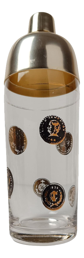 Mid-Century Italian Glass Cocktail Shaker with Coins Decor, 1950s