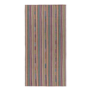 1950s Vintage Chaput Kilim Rug in Seafoam, Multicolor Stripe Patterns For Sale