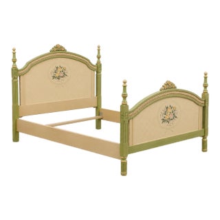 Vintage French Provincial Hand Painted Cottage Bed For Sale