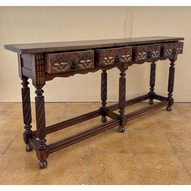 Brown Spanish Baroque Style Hardwood Console Table, 1920s For Sale - Image 8 of 15