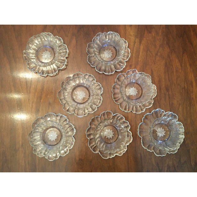 Depression Glass Flower Dessert Bowls With Attached Plate Set of 7