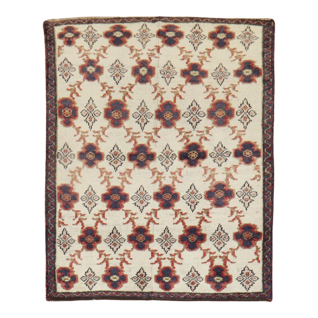 Ivory Vintage Turkish Square Rug - 3'11" x 4'9" For Sale