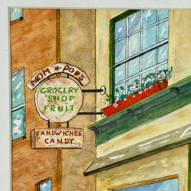George Botich Lubotich Original Framed Watercolor Painting of Grocery Shop Street Scene For Sale - Image 4 of 6