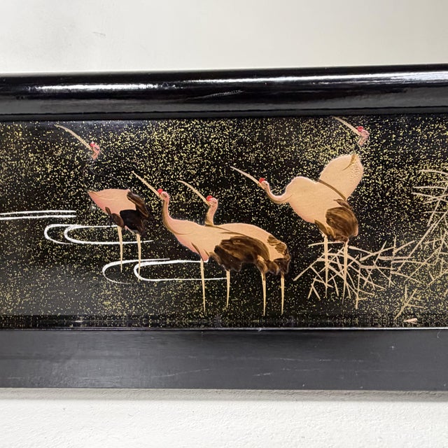 1920s Antique Japanese Black Lacquered Ikō Kimono Hanger with Cranes, 1920s For Sale - Image 5 of 17