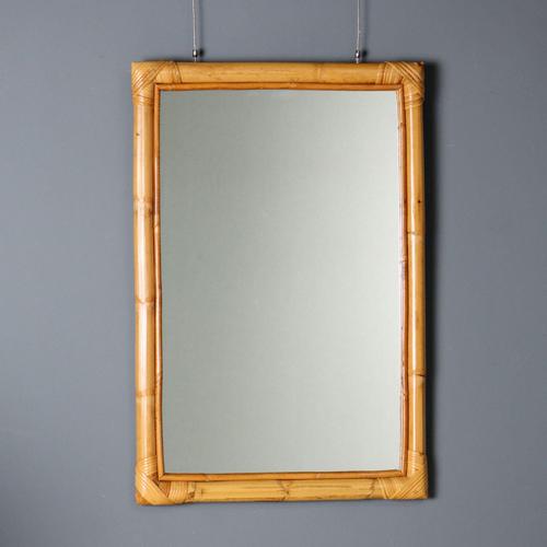 Vintage Mirror with Bamboo Wicker Frame, Italy, 1980s For Sale - Image 6 of 6