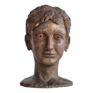 Handmade Ceramic Bust of a Young Man For Sale