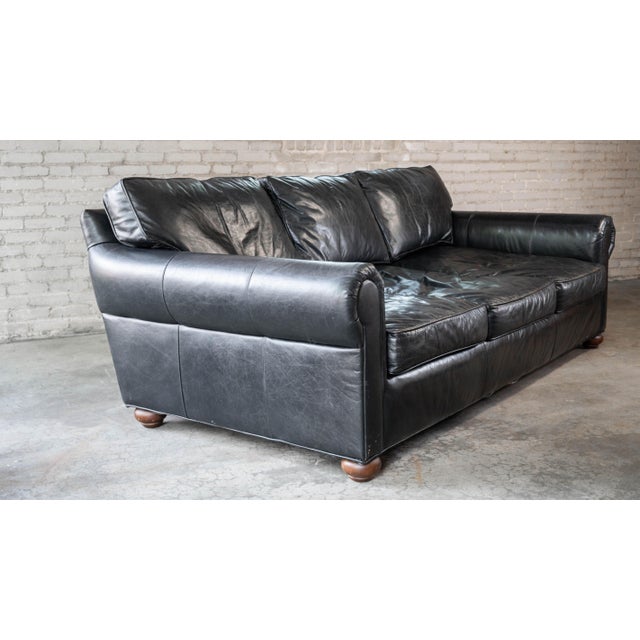 Restoration Hardware Lancaster Ebony Leather Luxe Sofa For Sale - Image 11 of 16