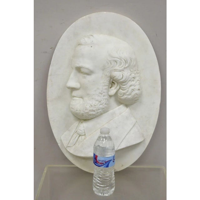 Antique Oval Marble Relief Carved French Bust of a Bearded Gentleman For Sale - Image 10 of 11