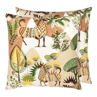 Scalamandre 24" x 24" Llamas Pillow in Leaf Terracotta For Sale