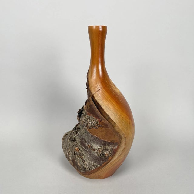 Mid-Century Modern Paul Russell Designs Hand Turned Cherry Wood Live Edge Vase, Signed For Sale - Image 3 of 13