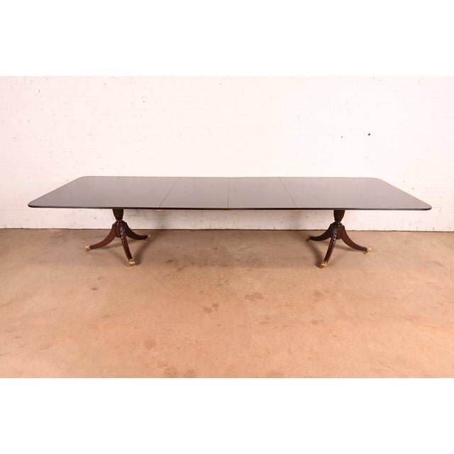Baker Furniture Style Georgian Mahogany Double Pedestal Extension Dining Table, Newly Refinished For Sale - Image 12 of 12