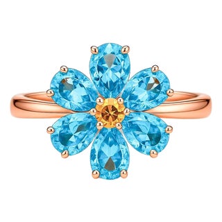 Forget Me Not Flower Ring With Topazs and Sapphire, Size 6.75 For Sale