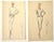 French Rare! C1950's Set of 4 Mid-Century French Original Fashion Drawings For Sale - Image 3 of 8