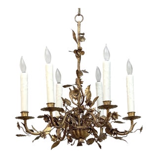 Antique Italian Wrought Iron Gilded Chandelier For Sale