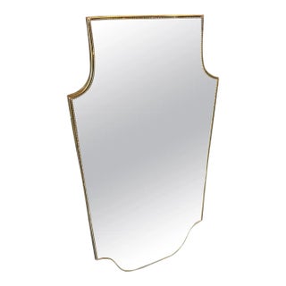 1960s Gio Ponti Style Mid-Century Modern Brass Shield Italian Wall Mirrror For Sale