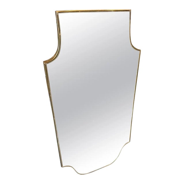 1960s Gio Ponti Style Mid-Century Modern Brass Shield Italian Wall Mirrror For Sale