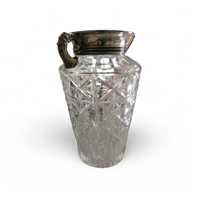 Metal Mid-Century Cut-Pattern Glass Vase with Ornate Metal Mount, 1950s For Sale - Image 7 of 12