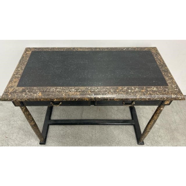 Contemporary Hollywood Regency Tessellated Stone Writing Desk & Matching Klismos Chair Used in "Angel" & "Pam & Tommy" For Sale - Image 3 of 10