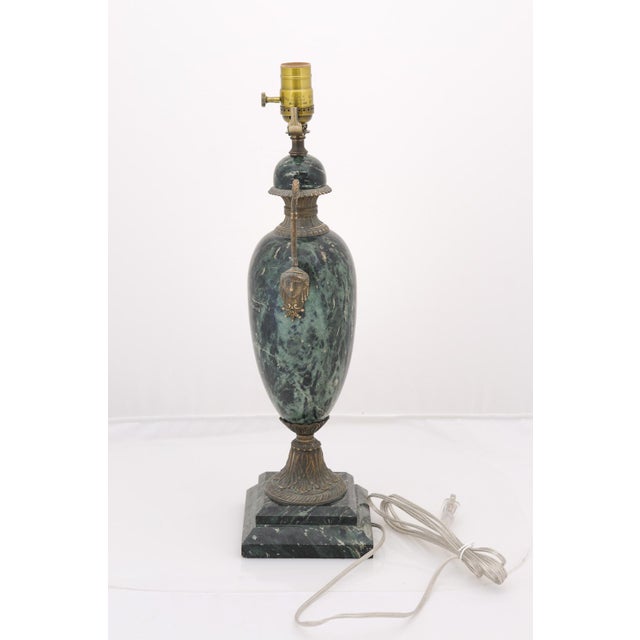 Metal Early 20th Century Louis XVI Verde Antico Marble & Bronze Lamp France - a Pair For Sale - Image 7 of 9