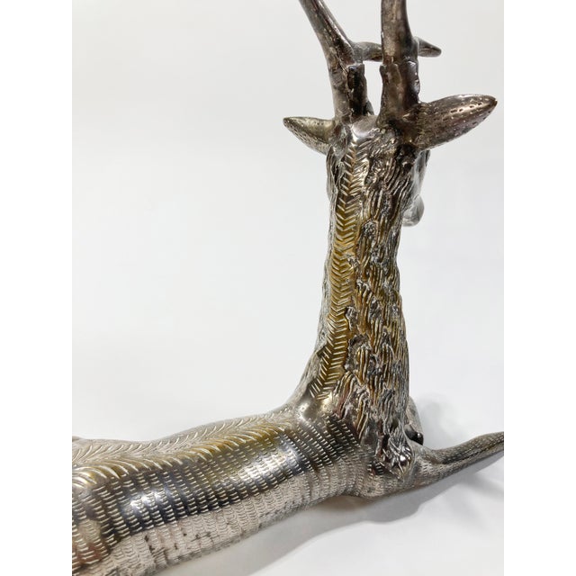 Metal Large Vintage Etched Silver Plate Seated Deer For Sale - Image 7 of 8