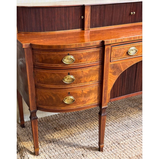 Wood English Georgian Revival Mahogany & Satinwood Inlaid Tambour Sideboard, Late 19C For Sale - Image 7 of 12