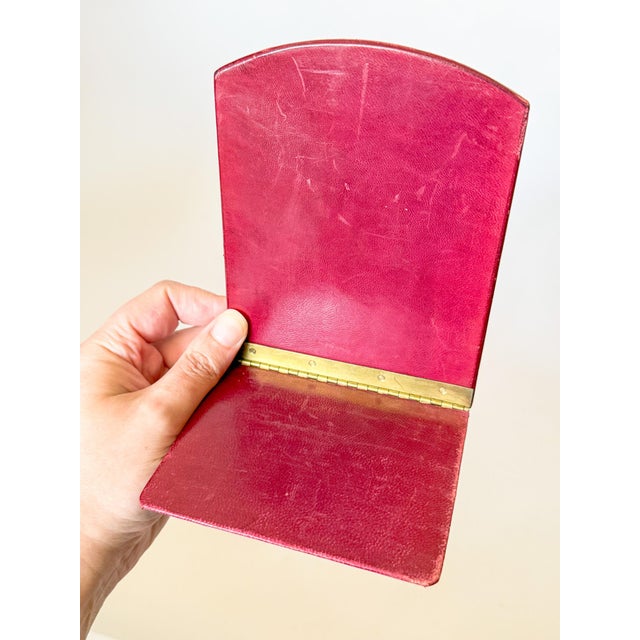 Red Vintage Red and Gold Florentine Leather Folding Bookends For Sale - Image 8 of 9