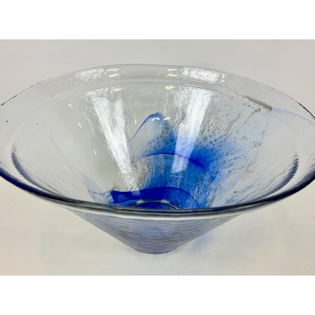 Large Vintage Conical Blue Glass Centerpiece Bowl, 1980s, in Flawless conditions. Designed 1980 to 1989