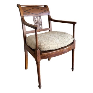 18th Century Antique French Directoire Fauteuil Armchair Fruitwood With Inlay For Sale