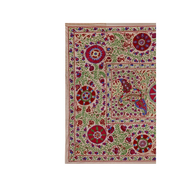 1960s Silk Suzani Animal Tapestry With Tree of Life Pattern - Bedspread For Sale - Image 5 of 13