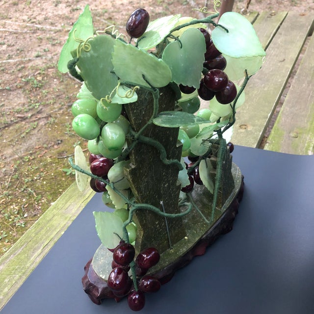 Green Large Vintage Jade and Alabaster Grape Sculpture For Sale - Image 8 of 9