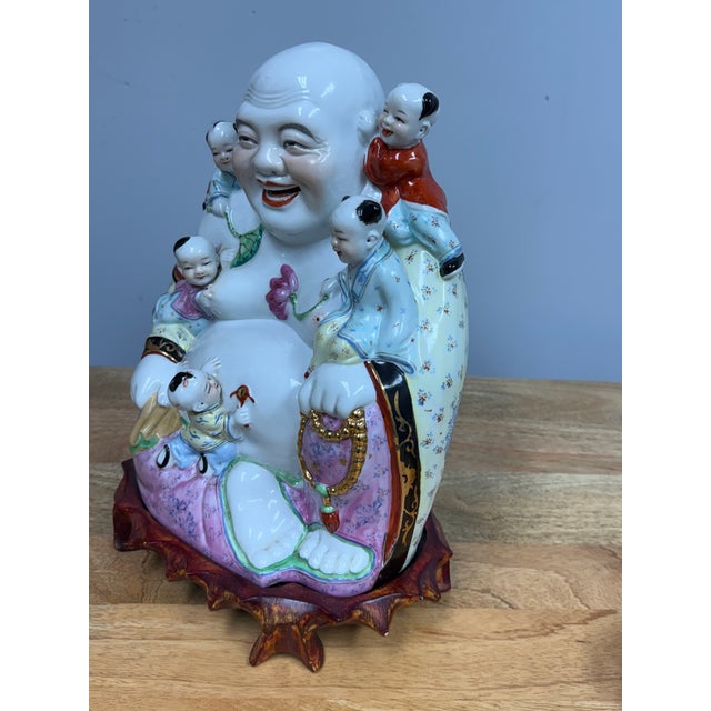 Chinese Vintage Chinese Ceramic "Hotei" Laughing Buddha For Sale - Image 3 of 12